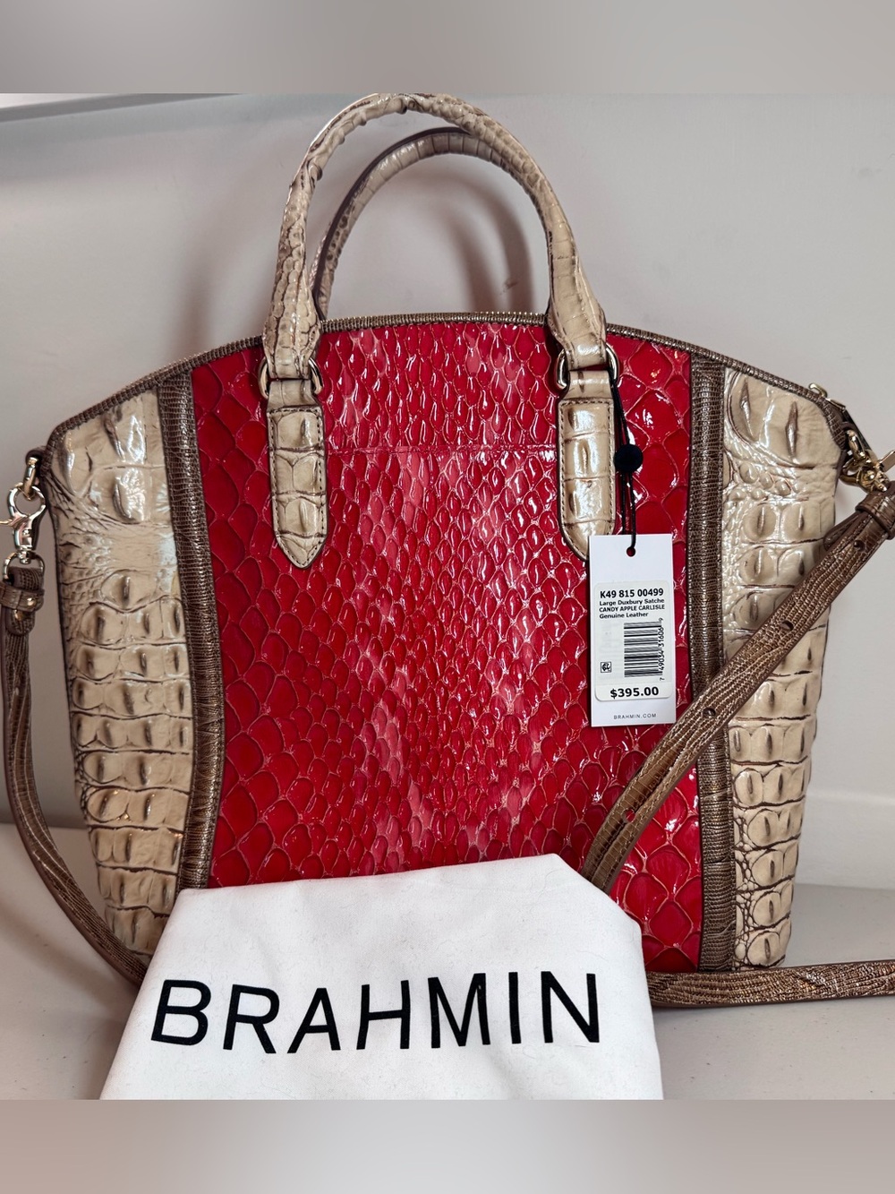 NWT Brahmin Large Duxbury Leather Satchel: Candy Apple Carlisle